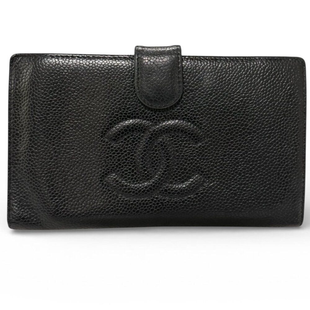 Chanel Black Caviar Leather CC Long Wallet w/ Box, Felt, & Authenticity Card